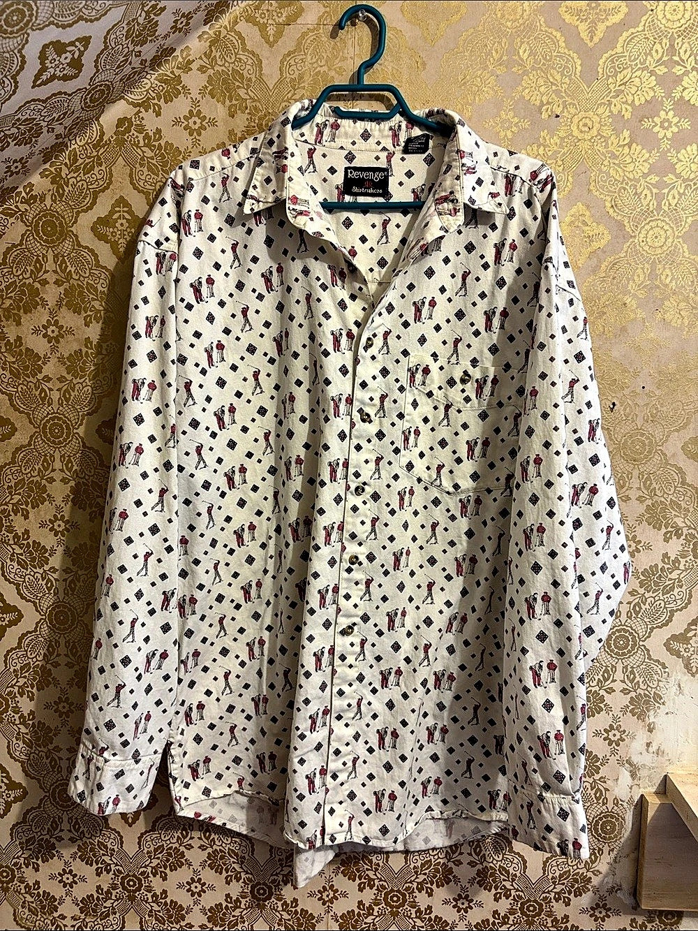Vintage 90s Revenge Shirtmakers Golf Print Cotton Shirt XL Made in India